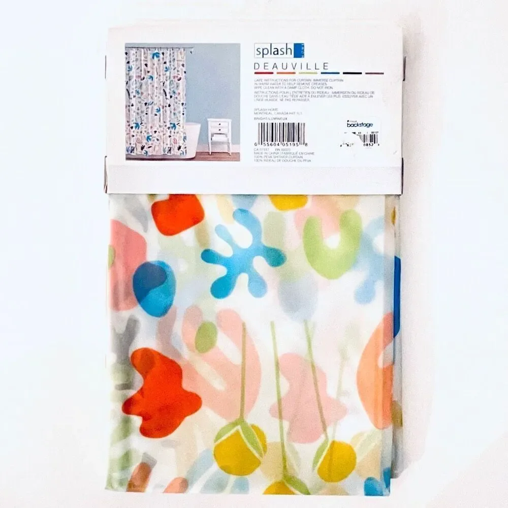 NWT Splash HOME Peva DEAUVILLE White, Blue, Green, Yellow & Black Shower Curtain